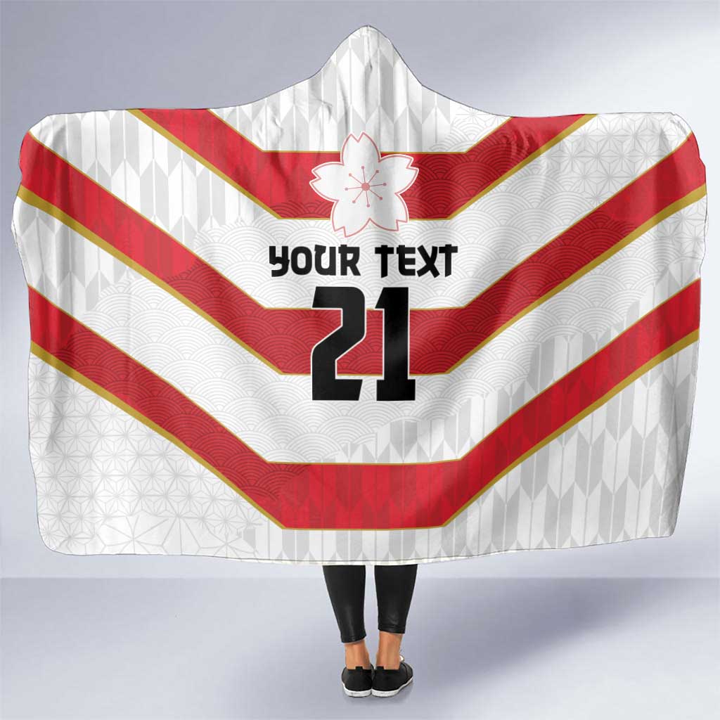 Japan Pacific Rugby 2022-23 Custom Hooded Blanket Red Sakura Japanese Wave Pattern LT9 One Size Red - Polynesian Pride