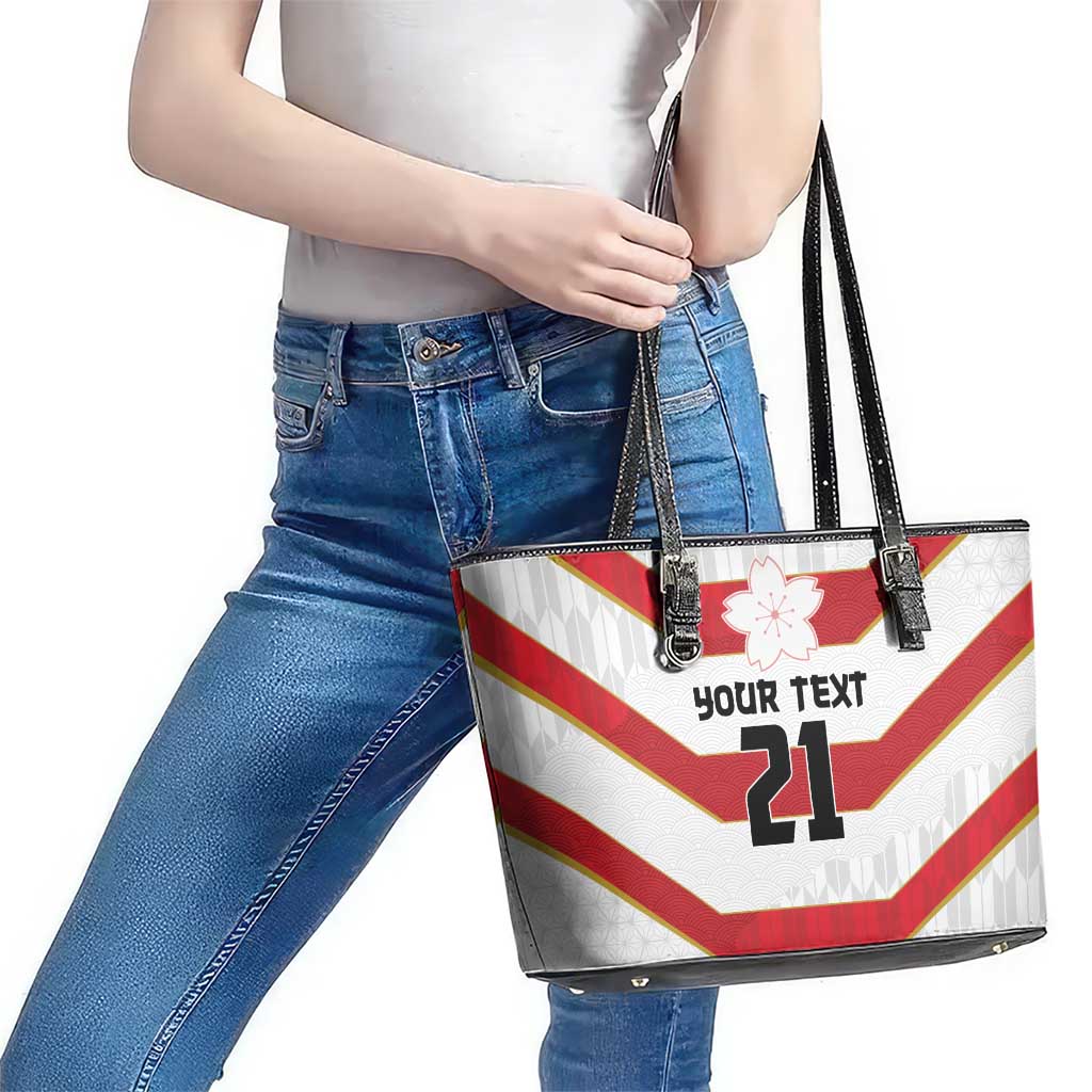 Japan Pacific Rugby 2022-23 Custom Leather Tote Bag Red Sakura Japanese Wave Pattern