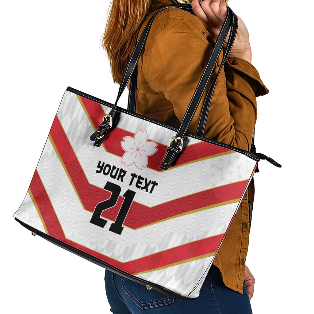 Japan Pacific Rugby 2022-23 Custom Leather Tote Bag Red Sakura Japanese Wave Pattern