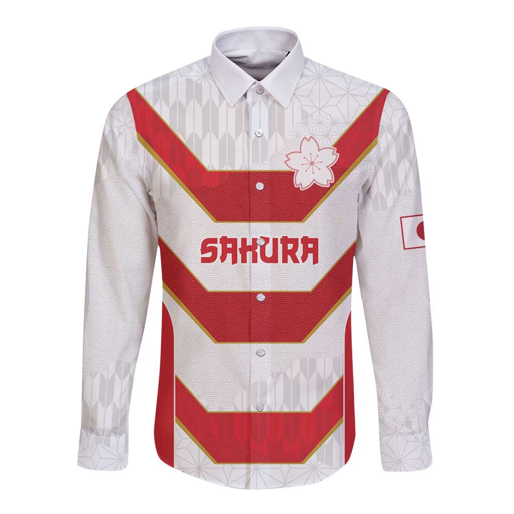 Japan Pacific Rugby 2022-23 Custom Long Sleeve Button Shirt Red Sakura Japanese Wave Pattern LT9 Unisex Red - Polynesian Pride