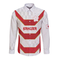 Japan Pacific Rugby 2022-23 Custom Long Sleeve Button Shirt Red Sakura Japanese Wave Pattern LT9 Unisex Red - Polynesian Pride