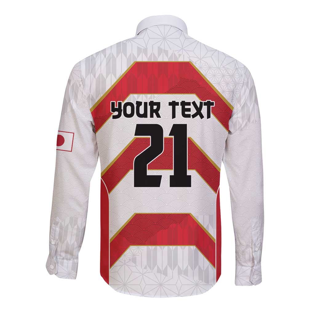 Japan Pacific Rugby 2022-23 Custom Long Sleeve Button Shirt Red Sakura Japanese Wave Pattern LT9 - Polynesian Pride