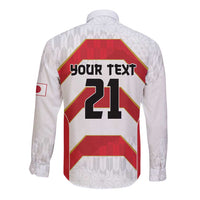 Japan Pacific Rugby 2022-23 Custom Long Sleeve Button Shirt Red Sakura Japanese Wave Pattern LT9 - Polynesian Pride
