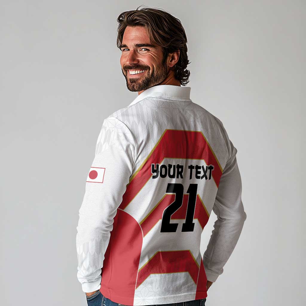 Japan Pacific Rugby 2022-23 Custom Long Sleeve Polo Shirt Red Sakura Japanese Wave Pattern
