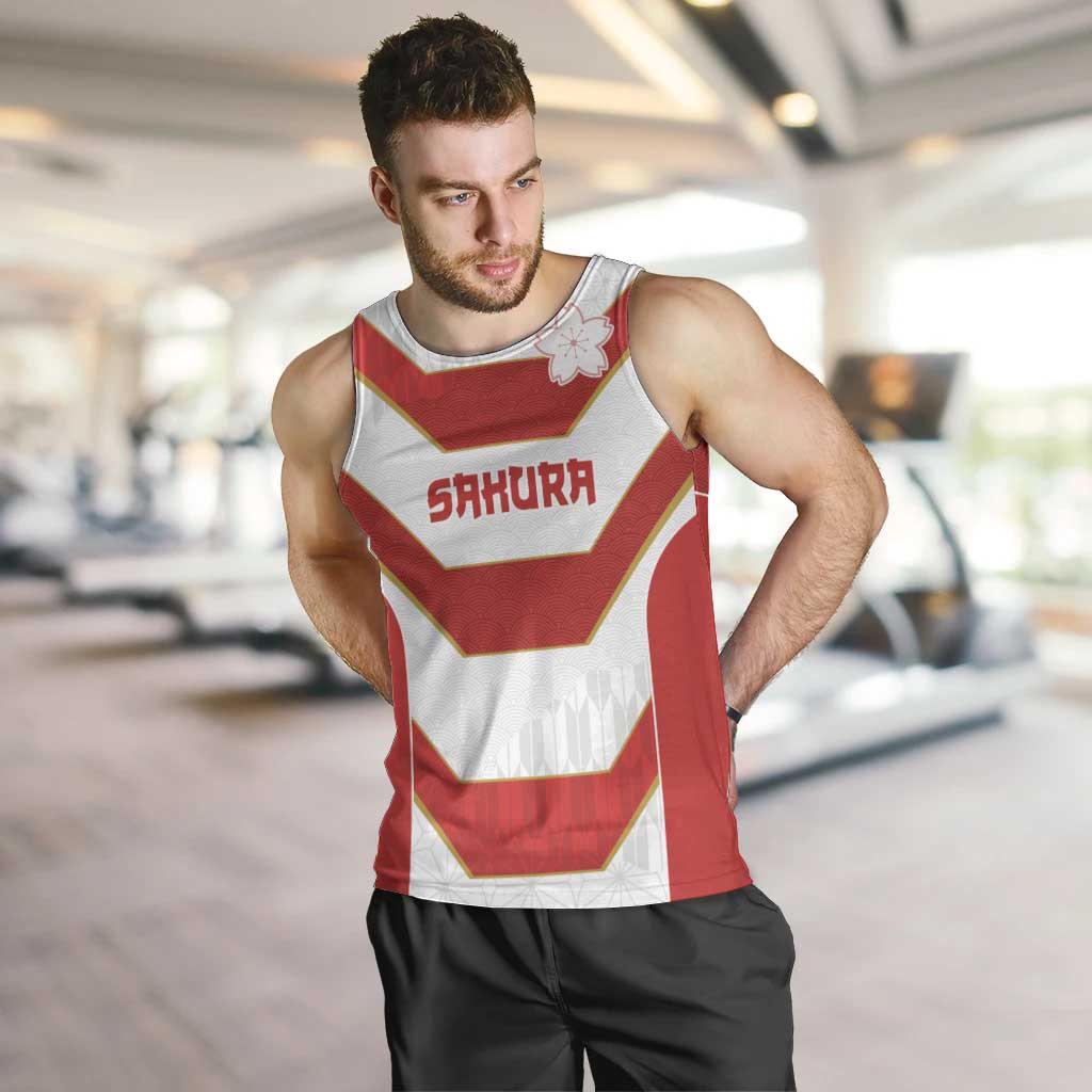 Japan Pacific Rugby 2022-23 Custom Men Tank Top Red Sakura Japanese Wave Pattern LT9 Red - Polynesian Pride