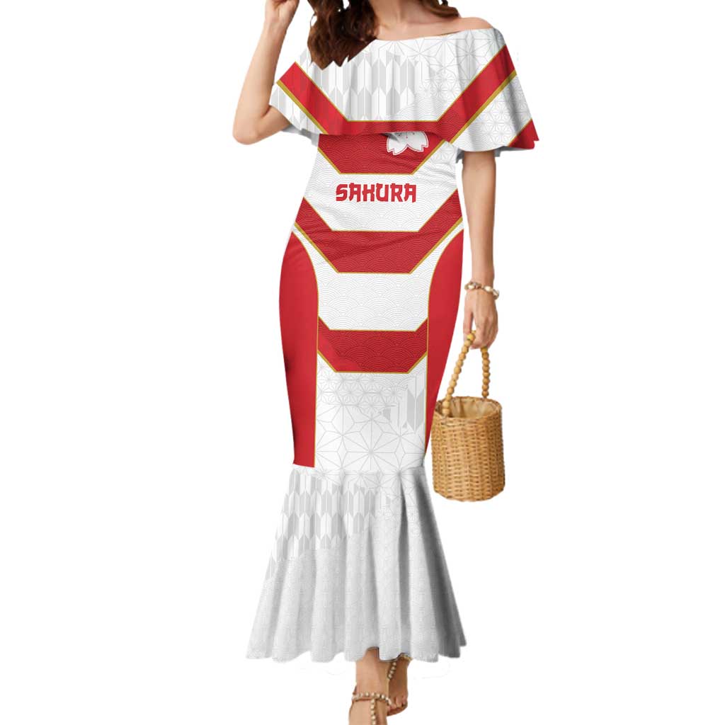 Japan Pacific Rugby 2022-23 Custom Mermaid Dress Red Sakura Japanese Wave Pattern