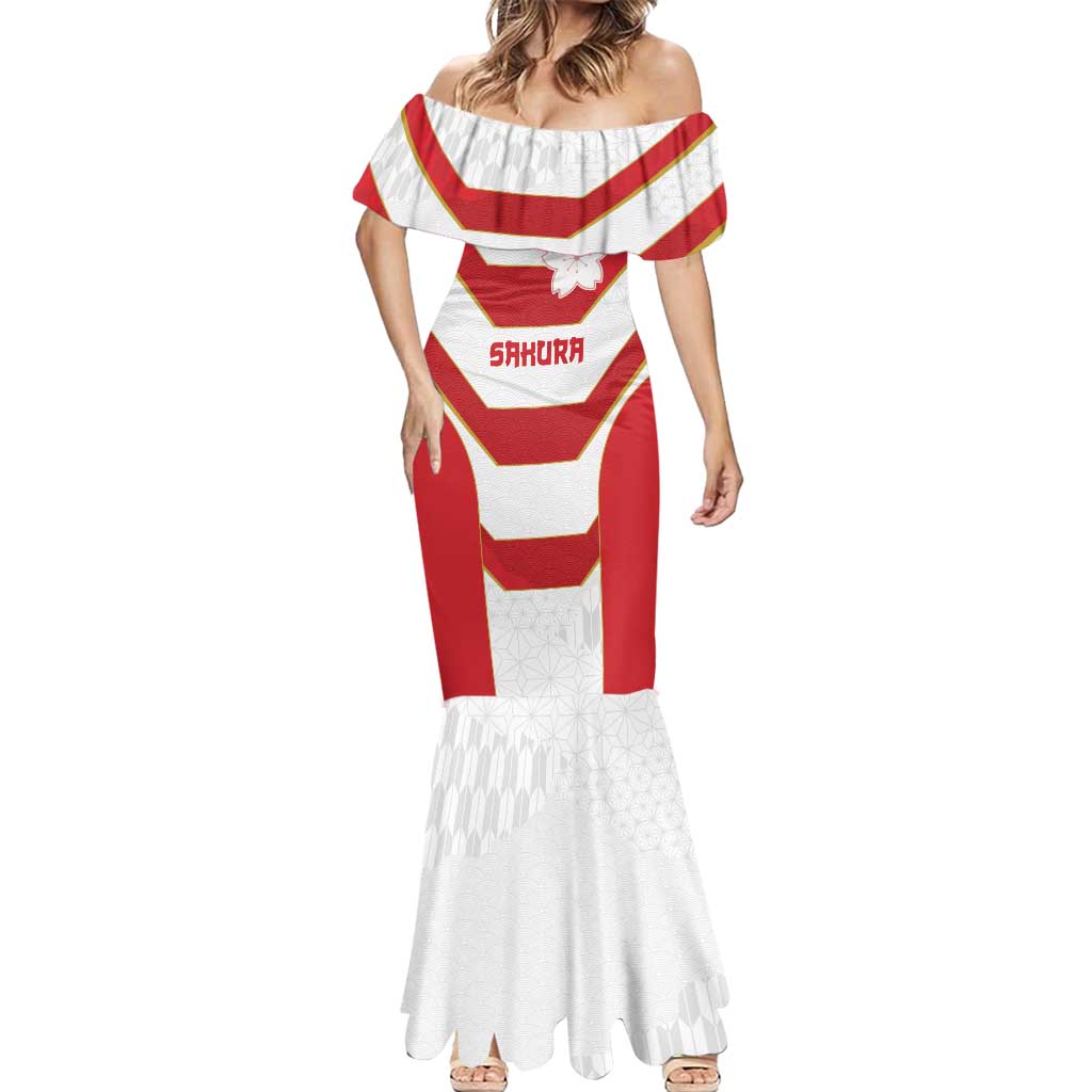 Japan Pacific Rugby 2022-23 Custom Mermaid Dress Red Sakura Japanese Wave Pattern