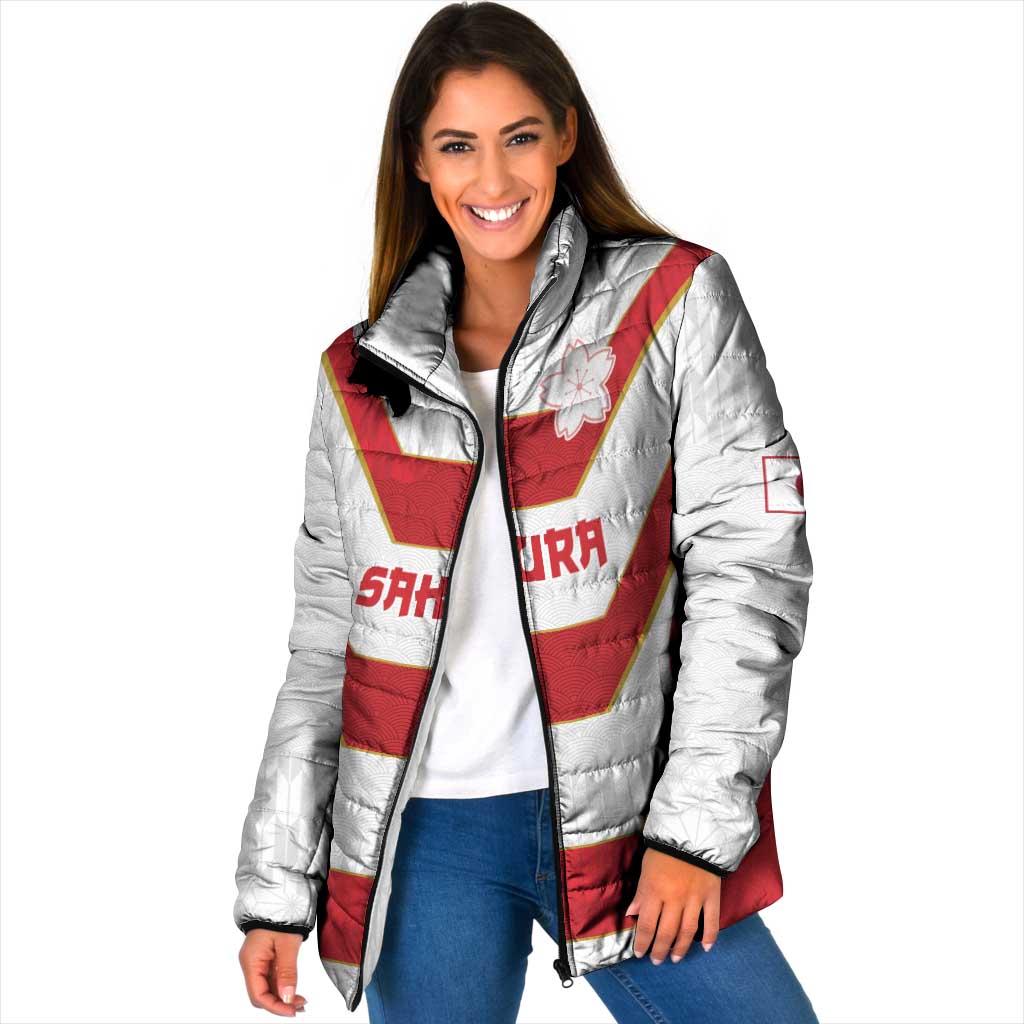 Japan Pacific Rugby 2022-23 Custom Padded Jacket Red Sakura Japanese Wave Pattern LT9 Women Red - Polynesian Pride