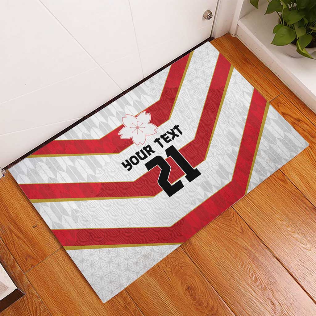 Japan Pacific Rugby 2022-23 Custom Rubber Doormat Red Sakura Japanese Wave Pattern LT9 - Polynesian Pride