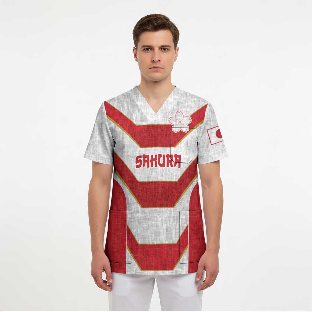 Japan Pacific Rugby 2022-23 Custom Scrub Top Red Sakura Japanese Wave Pattern - Polynesian Pride