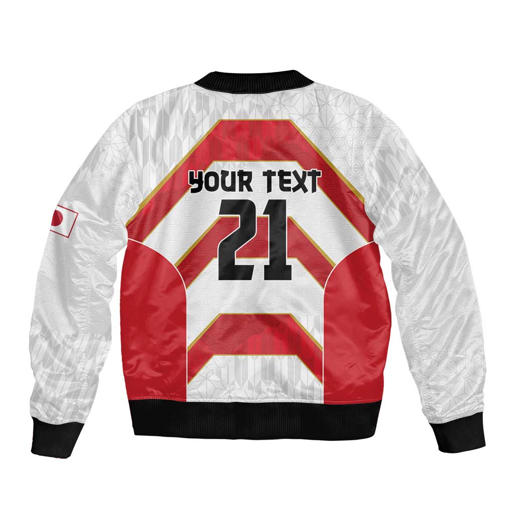 Japan Pacific Rugby 2022-23 Custom Sleeve Zip Bomber Jacket Red Sakura Japanese Wave Pattern