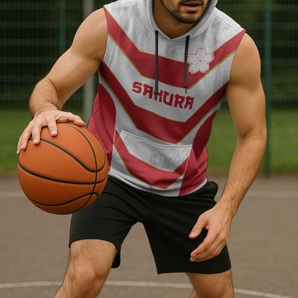 Japan Pacific Rugby 2022-23 Custom Sleeveless Hoodie Red Sakura Japanese Wave Pattern LT9 - Polynesian Pride