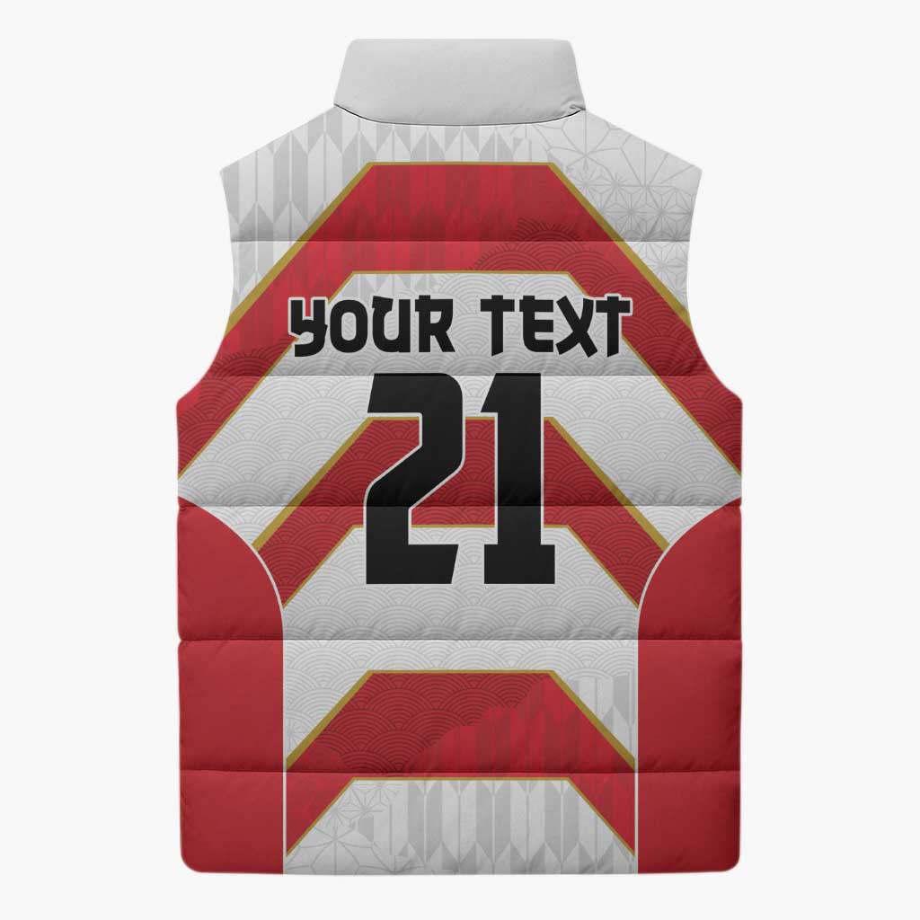 Japan Pacific Rugby 2022-23 Custom Sleeveless Puffer Jacket Red Sakura Japanese Wave Pattern LT9 - Polynesian Pride