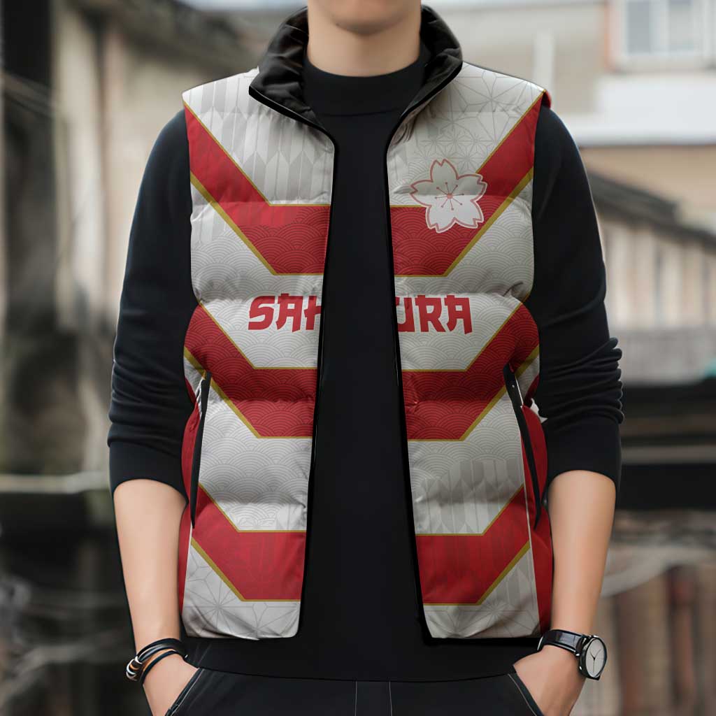 Japan Pacific Rugby 2022-23 Custom Sleeveless Puffer Jacket Red Sakura Japanese Wave Pattern LT9 - Polynesian Pride