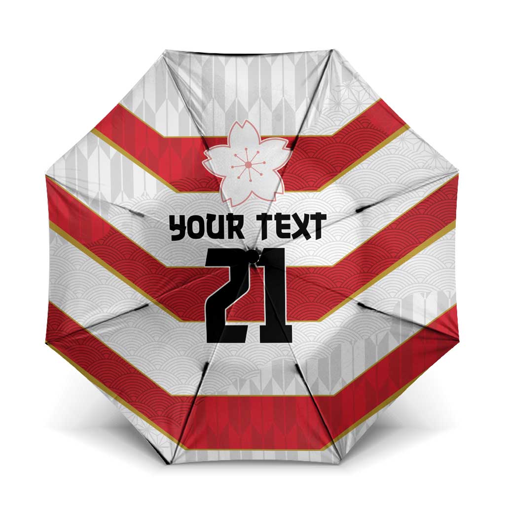 Japan Pacific Rugby 2022-23 Custom Umbrella Red Sakura Japanese Wave Pattern LT9 One Size Folded 11.42 inch Opened Diameter 37.4 inch Red - Polynesian Pride