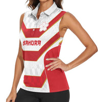 Japan Pacific Rugby 2022-23 Custom Women Sleeveless Polo Shirt Red Sakura Japanese Wave Pattern
