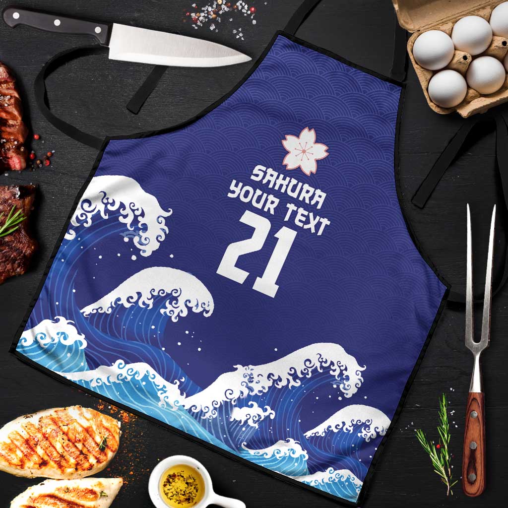 Japan Pacific Rugby Custom Apron Go Sakura Japanese Wave Pattern LT9 Blue - Polynesian Pride