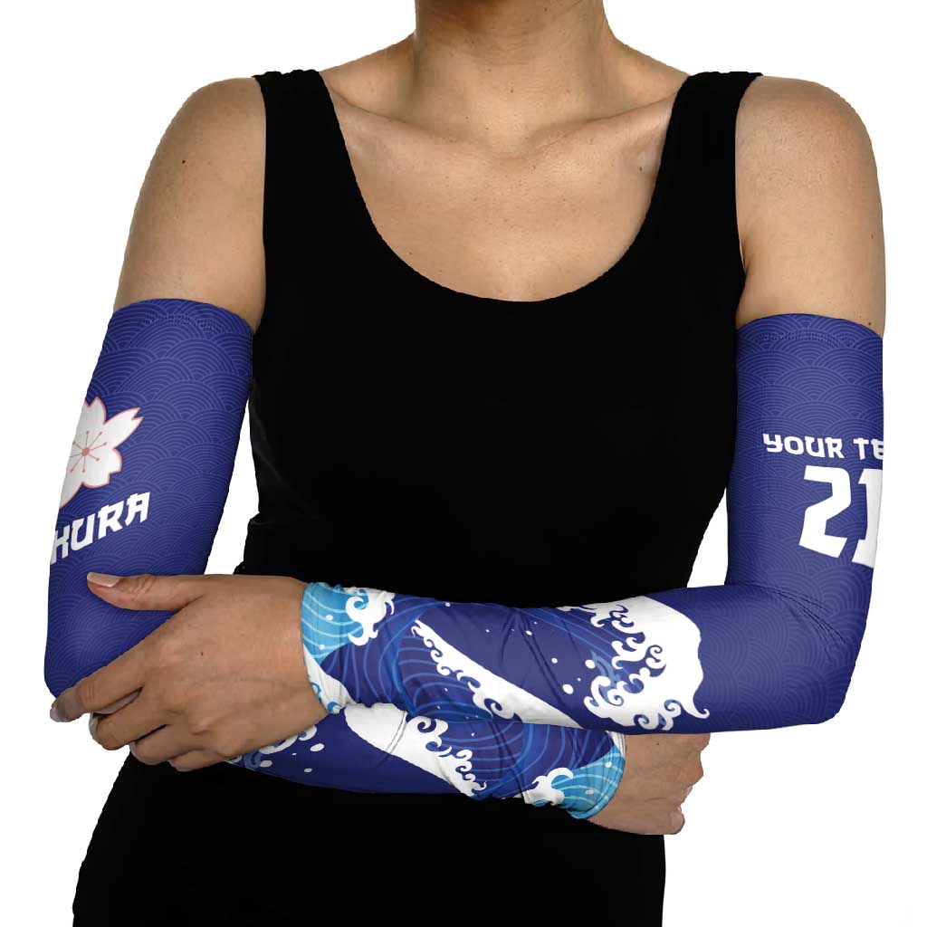 Japan Pacific Rugby Custom Arm Sleeves Go Sakura Japanese Wave Pattern - Polynesian Pride
