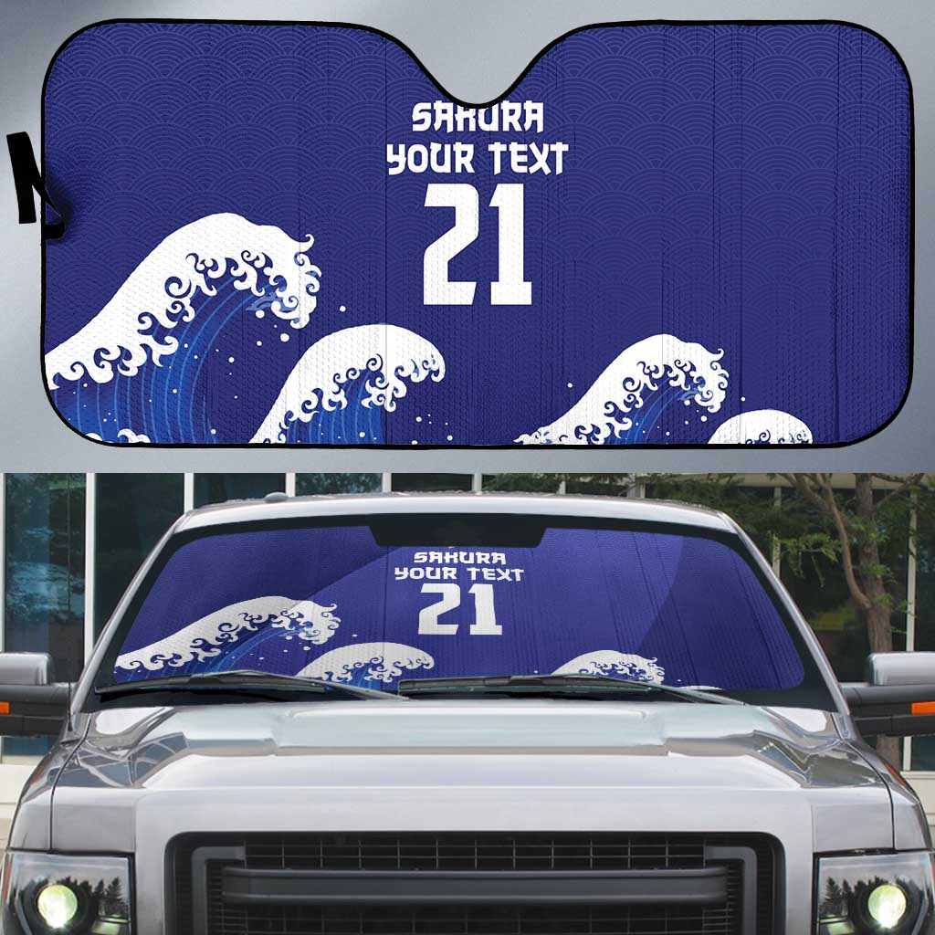 Japan Pacific Rugby Custom Auto Sun Shade Go Sakura Japanese Wave Pattern - Polynesian Pride