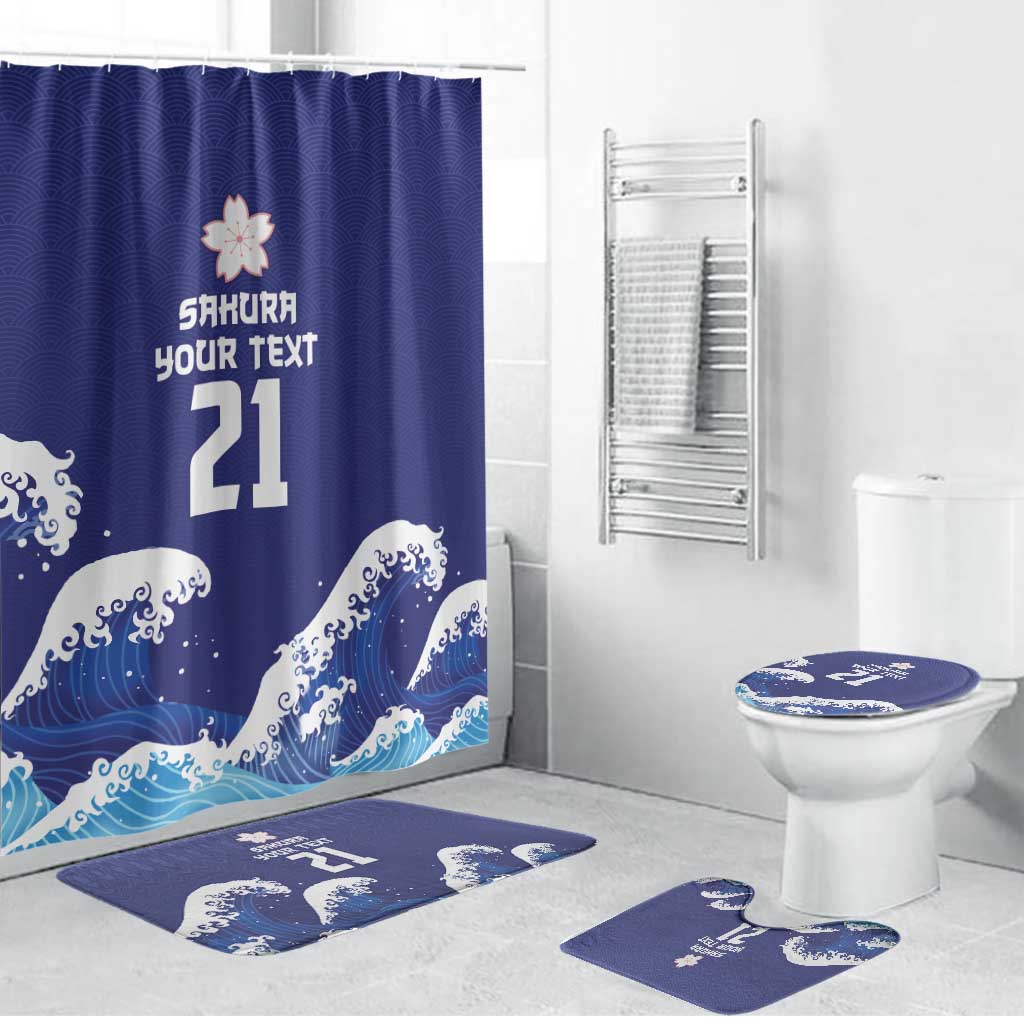 Japan Pacific Rugby Custom Bathroom Set Go Sakura Japanese Wave Pattern - Polynesian Pride