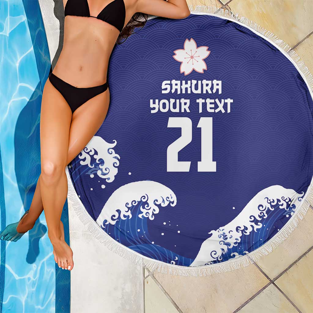 Japan Pacific Rugby Custom Beach Blanket Go Sakura Japanese Wave Pattern LT9 - Polynesian Pride