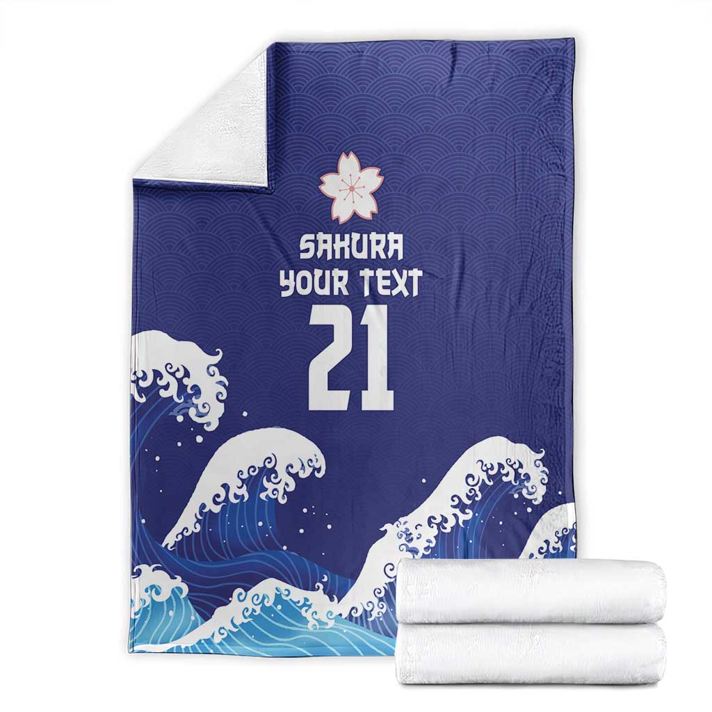 Japan Pacific Rugby Custom Blanket Go Sakura Japanese Wave Pattern