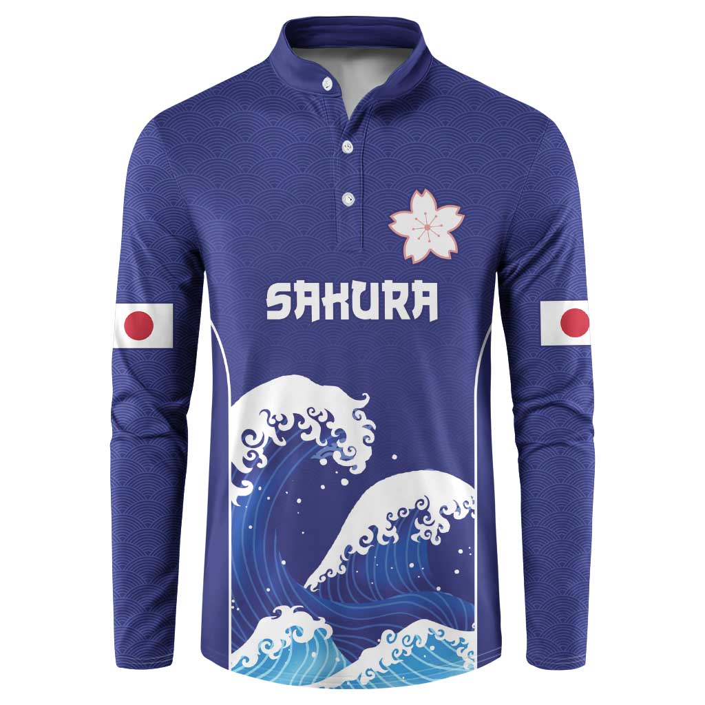 Japan Pacific Rugby Custom Button Sweatshirt Go Sakura Japanese Wave Pattern LT9 Blue - Polynesian Pride