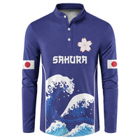Japan Pacific Rugby Custom Button Sweatshirt Go Sakura Japanese Wave Pattern LT9 Blue - Polynesian Pride