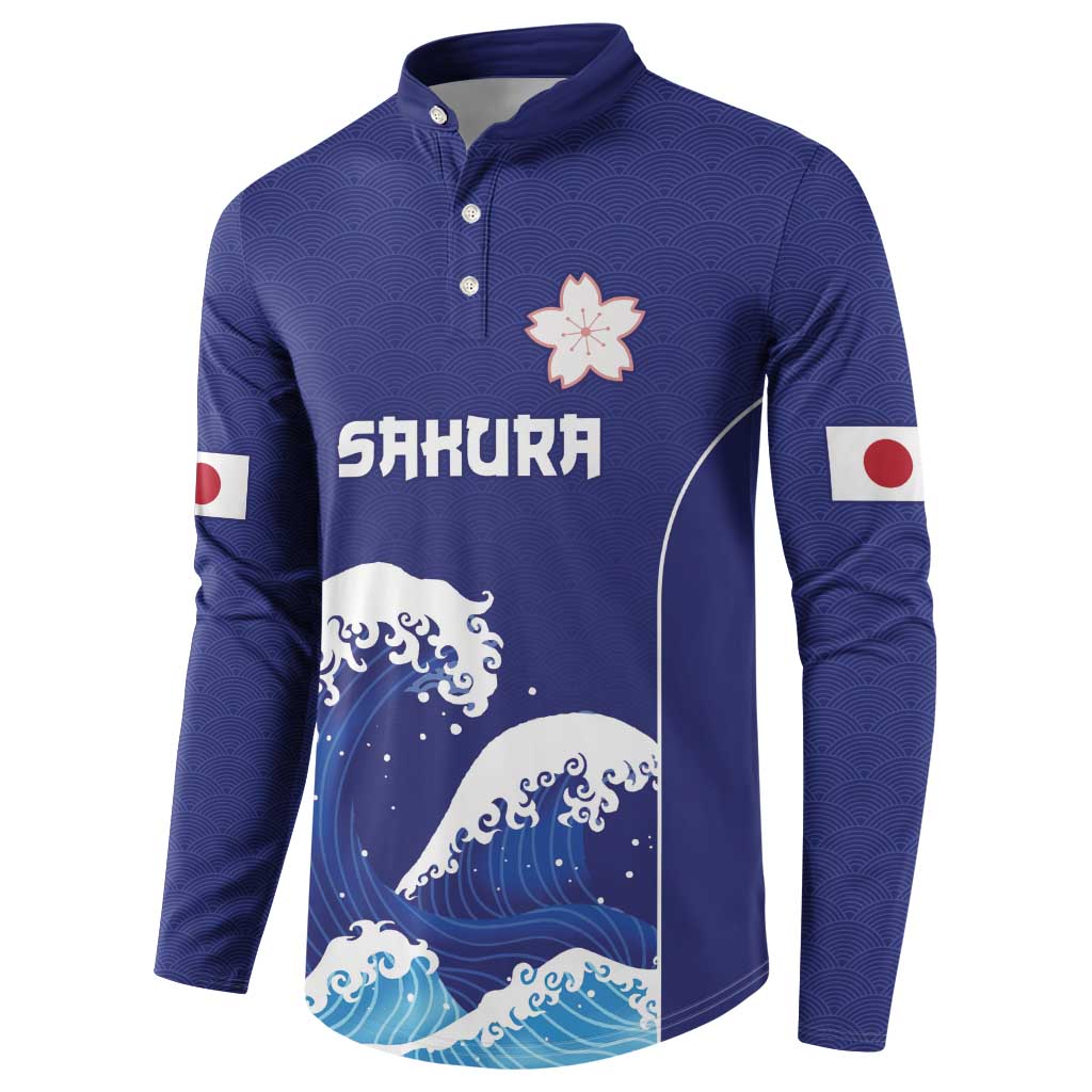 Japan Pacific Rugby Custom Button Sweatshirt Go Sakura Japanese Wave Pattern LT9 - Polynesian Pride