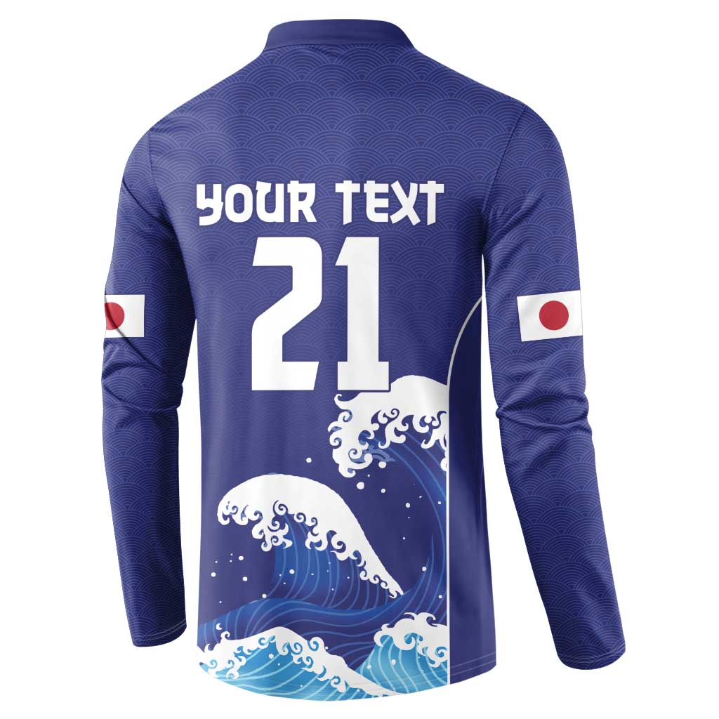 Japan Pacific Rugby Custom Button Sweatshirt Go Sakura Japanese Wave Pattern LT9 - Polynesian Pride
