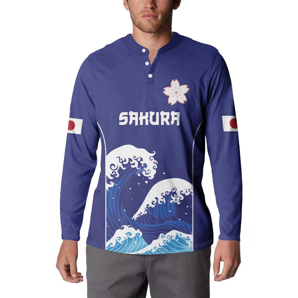 Japan Pacific Rugby Custom Button Sweatshirt Go Sakura Japanese Wave Pattern LT9 - Polynesian Pride