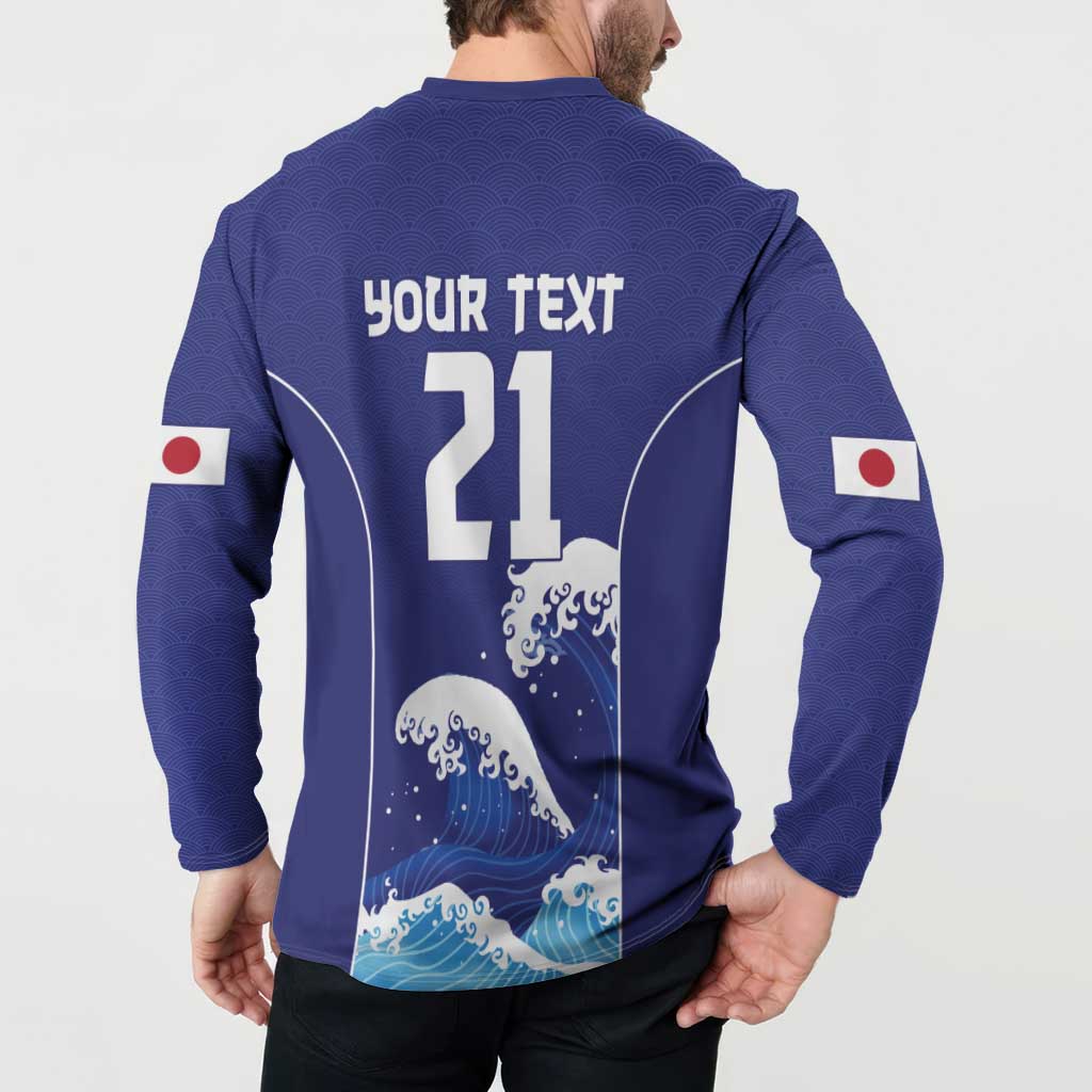 Japan Pacific Rugby Custom Button Sweatshirt Go Sakura Japanese Wave Pattern LT9 - Polynesian Pride
