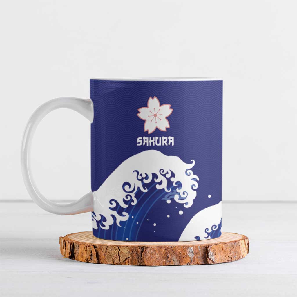 Japan Pacific Rugby Custom Ceramic Mug Go Sakura Japanese Wave Pattern LT9 Blue - Polynesian Pride