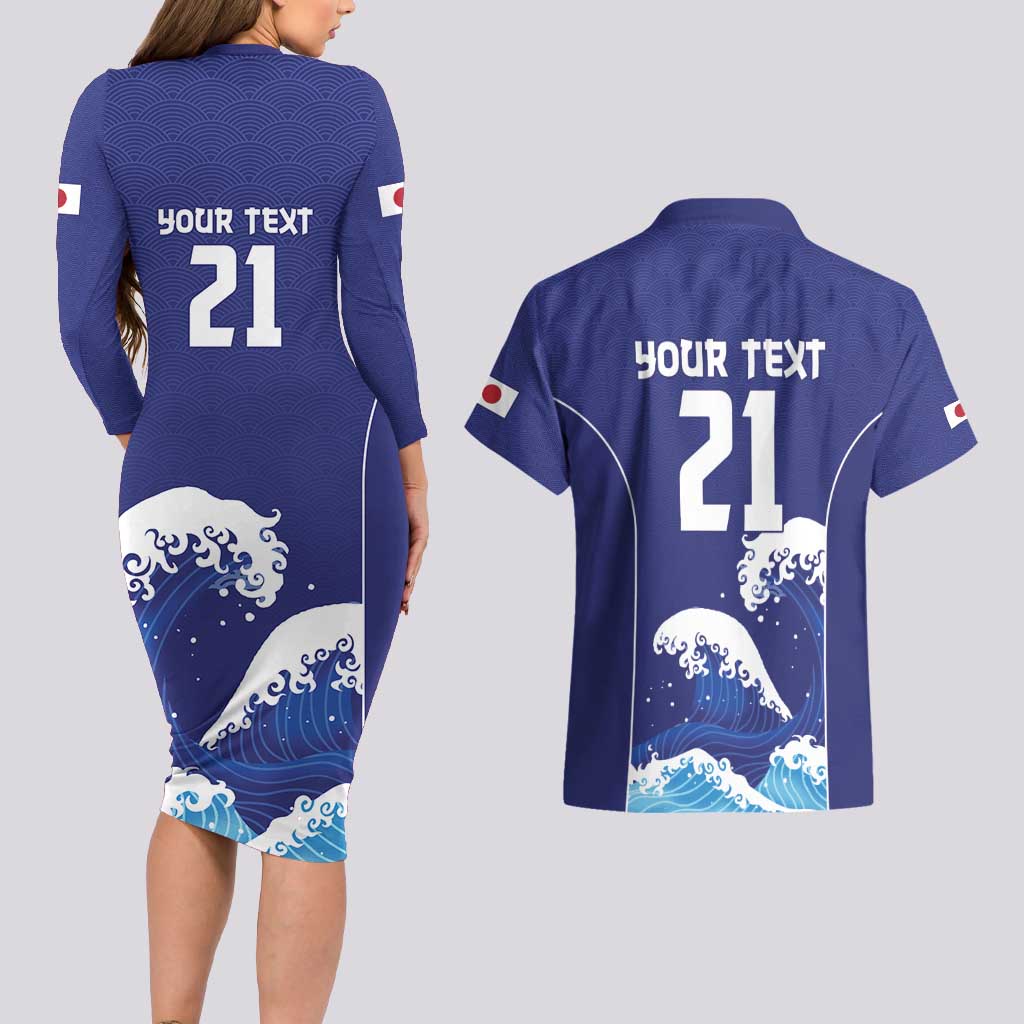 Japan Pacific Rugby Custom Couples Matching Long Sleeve Bodycon Dress and Hawaiian Shirt Go Sakura Japanese Wave Pattern LT9 - Polynesian Pride
