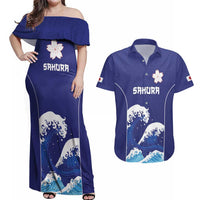 Japan Pacific Rugby Custom Couples Matching Off Shoulder Maxi Dress and Hawaiian Shirt Go Sakura Japanese Wave Pattern LT9 Blue - Polynesian Pride