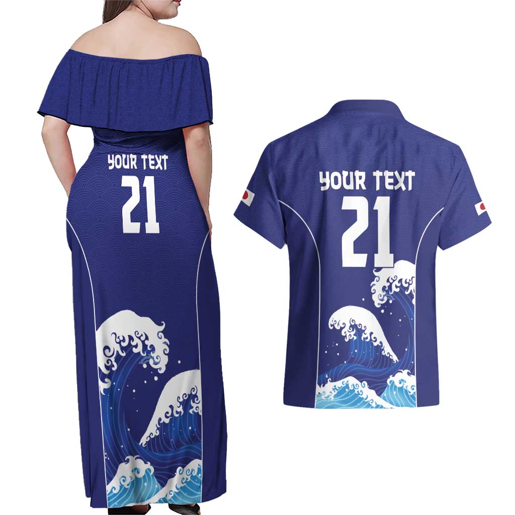Japan Pacific Rugby Custom Couples Matching Off Shoulder Maxi Dress and Hawaiian Shirt Go Sakura Japanese Wave Pattern LT9 - Polynesian Pride