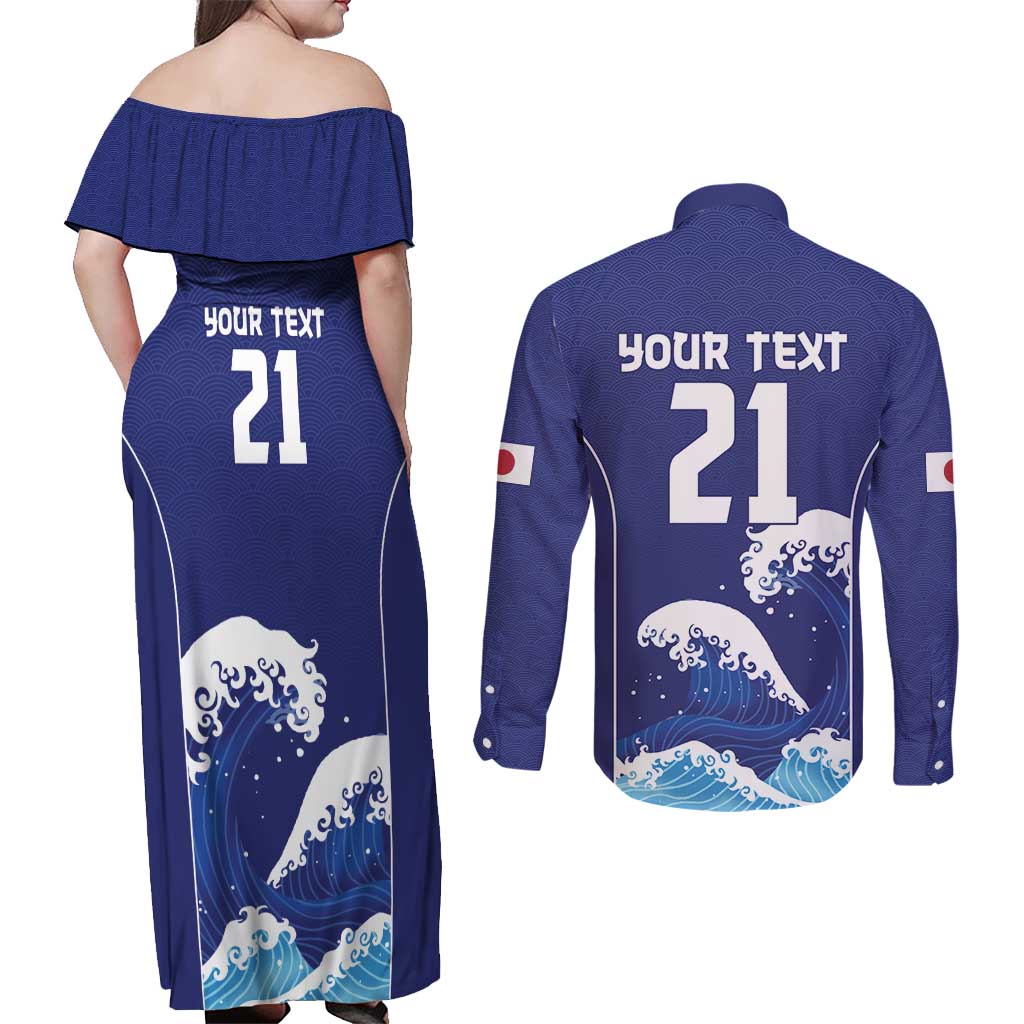 Japan Pacific Rugby Custom Couples Matching Off Shoulder Maxi Dress and Long Sleeve Button Shirt Go Sakura Japanese Wave Pattern LT9 - Polynesian Pride
