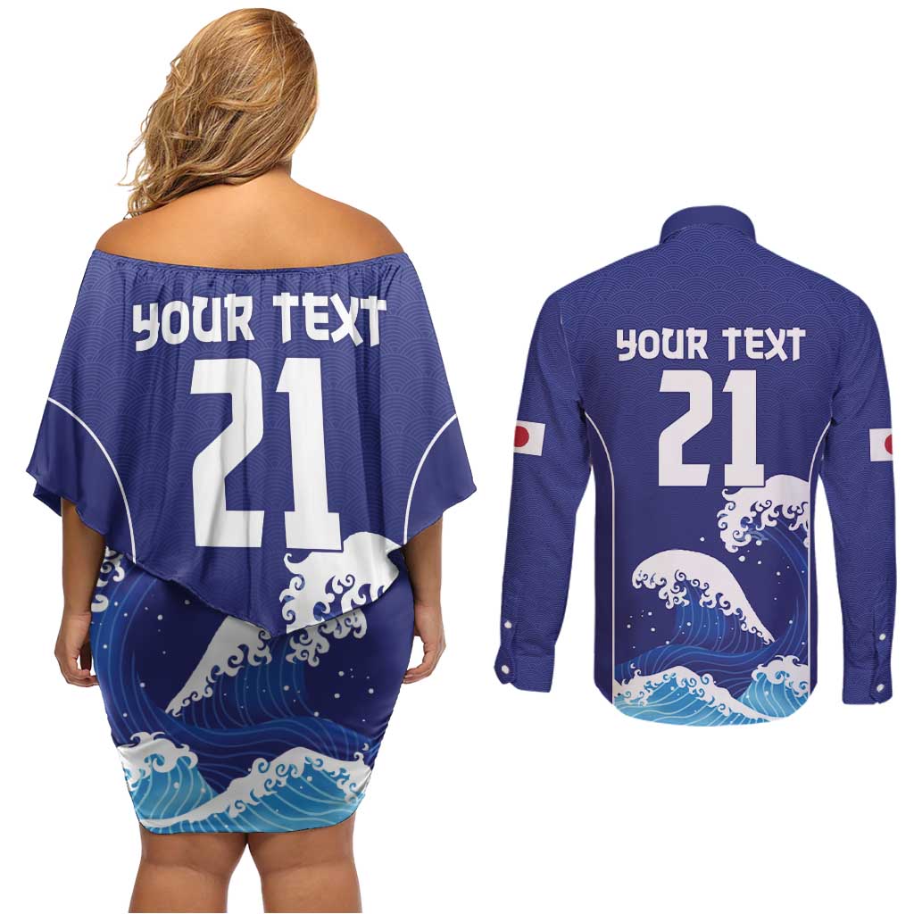 Japan Pacific Rugby Custom Couples Matching Off Shoulder Short Dress and Long Sleeve Button Shirt Go Sakura Japanese Wave Pattern LT9 - Polynesian Pride