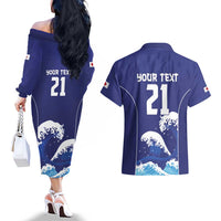 Japan Pacific Rugby Custom Couples Matching Off The Shoulder Long Sleeve Dress and Hawaiian Shirt Go Sakura Japanese Wave Pattern LT9 - Polynesian Pride