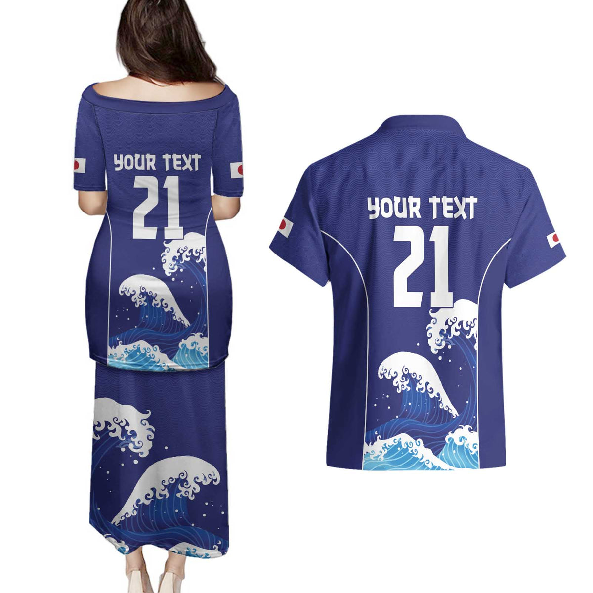 Japan Pacific Rugby Custom Couples Matching Puletasi and Hawaiian Shirt Go Sakura Japanese Wave Pattern LT9 - Polynesian Pride
