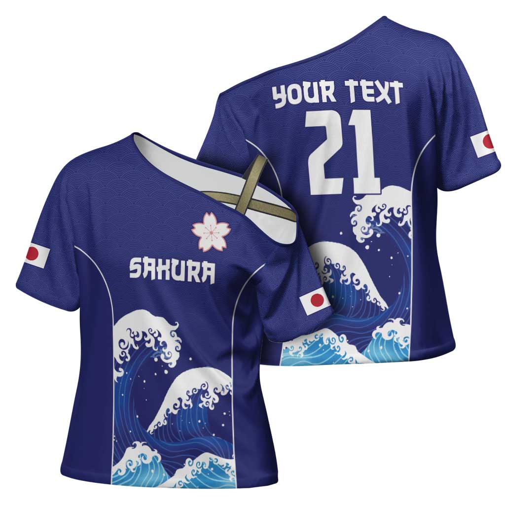 Japan Pacific Rugby Custom Cross Shoulder Shirt Go Sakura Japanese Wave Pattern LT9 - Polynesian Pride