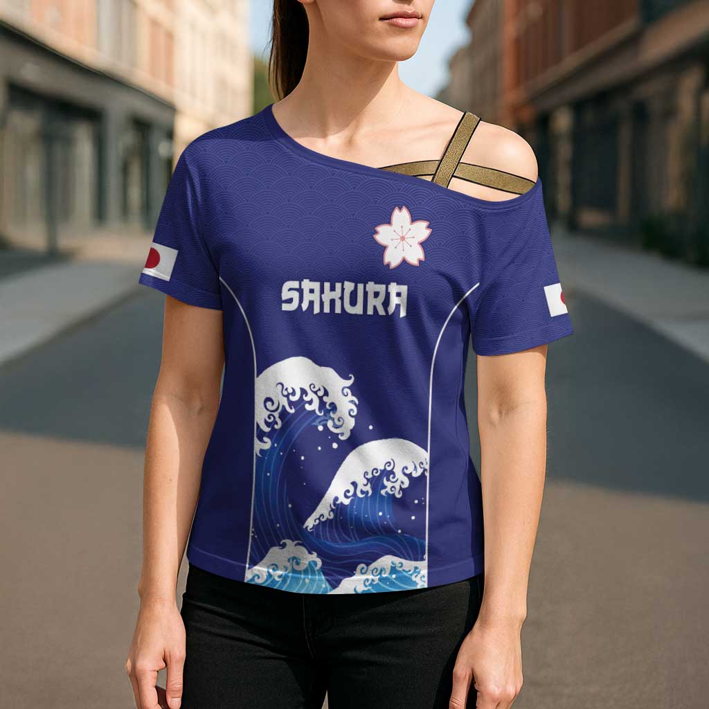 Japan Pacific Rugby Custom Cross Shoulder Shirt Go Sakura Japanese Wave Pattern LT9 - Polynesian Pride