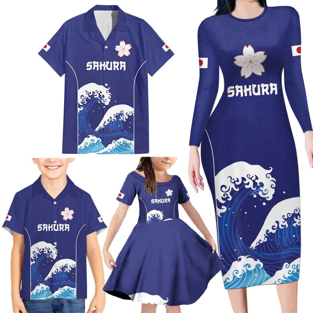 Japan Pacific Rugby Custom Family Matching Long Sleeve Bodycon Dress and Hawaiian Shirt Go Sakura Japanese Wave Pattern LT9 - Polynesian Pride