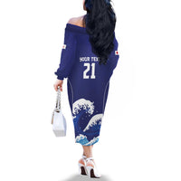 Japan Pacific Rugby Custom Family Matching Off The Shoulder Long Sleeve Dress and Hawaiian Shirt Go Sakura Japanese Wave Pattern