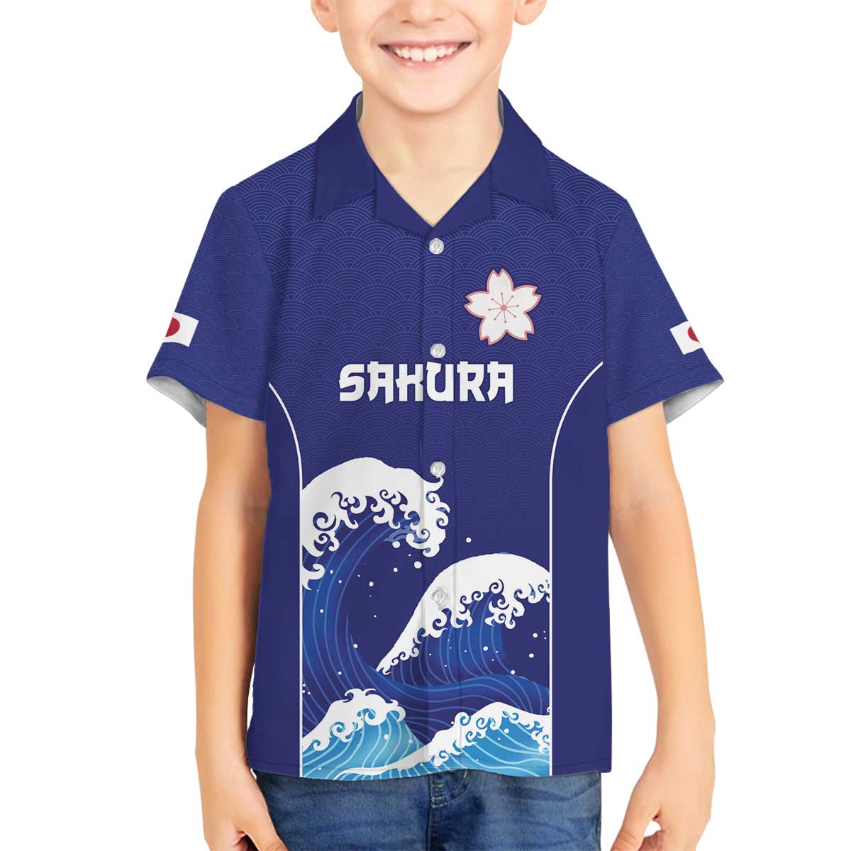 Japan Pacific Rugby Custom Family Matching Off The Shoulder Long Sleeve Dress and Hawaiian Shirt Go Sakura Japanese Wave Pattern