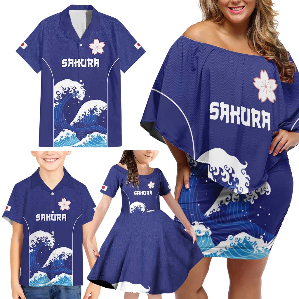 Japan Pacific Rugby Custom Family Matching Off Shoulder Short Dress and Hawaiian Shirt Go Sakura Japanese Wave Pattern LT9 - Polynesian Pride
