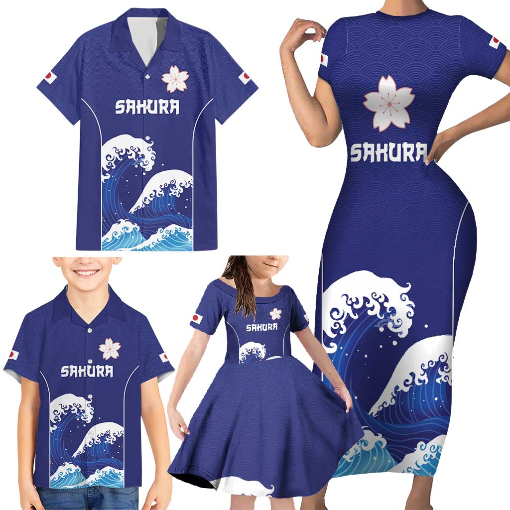 Japan Pacific Rugby Custom Family Matching Short Sleeve Bodycon Dress and Hawaiian Shirt Go Sakura Japanese Wave Pattern LT9 - Polynesian Pride
