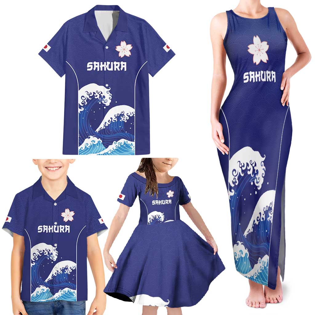 Japan Pacific Rugby Custom Family Matching Tank Maxi Dress and Hawaiian Shirt Go Sakura Japanese Wave Pattern LT9 - Polynesian Pride