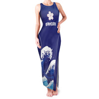 Japan Pacific Rugby Custom Family Matching Tank Maxi Dress and Hawaiian Shirt Go Sakura Japanese Wave Pattern LT9 Mom's Dress Blue - Polynesian Pride