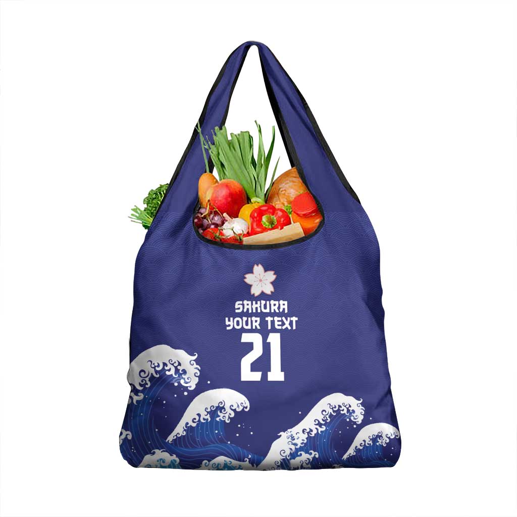 Japan Pacific Rugby Custom Grocery Bag Go Sakura Japanese Wave Pattern LT9 1-pack One Size Blue - Polynesian Pride